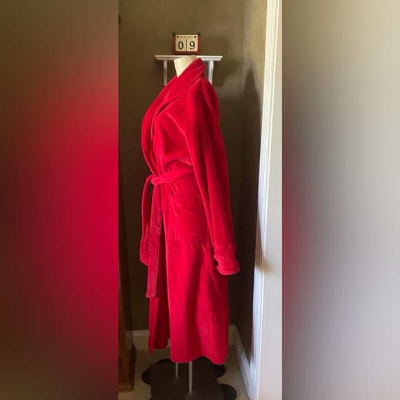 Intimate Essentials Long Heavy Bath Robe Tie Waist pockets Red Womens XL, cotton - Picture 7 of 7